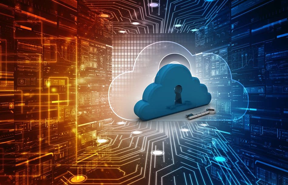 Key and lock on a cloud . 3D illustration