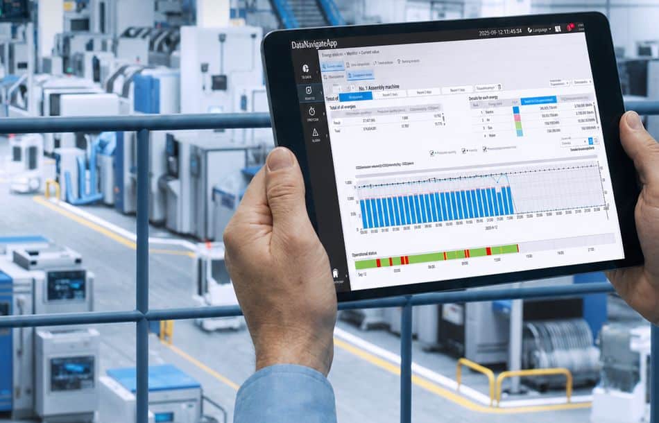 Produktionsdaten auf einen Blick: Die Data Navigate App von Mitsubishi Electric liefert Echtzeit-Einblicke in Maschinenperformance, Energieeffizienz und Anlagenverfügbarkeit direkt im Webbrowser.